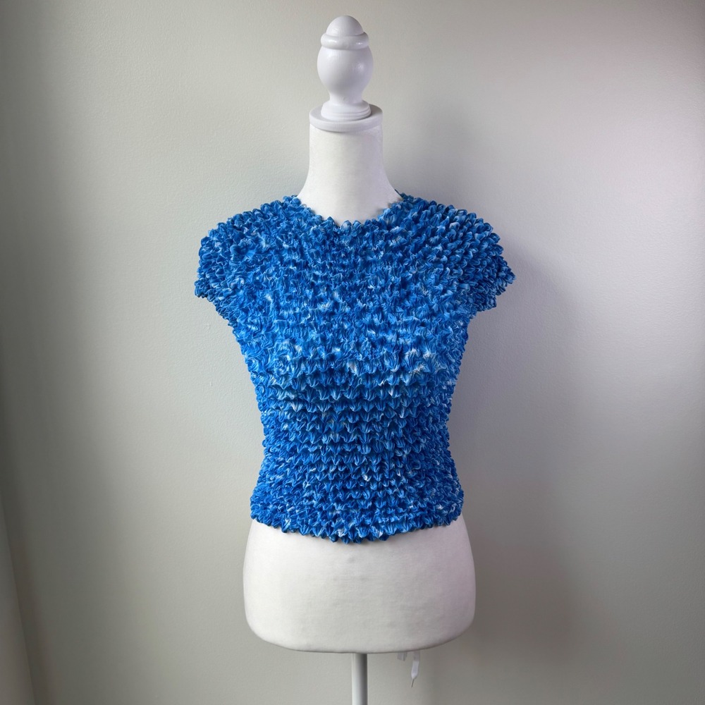 Vintage 90s Y2K BW Studio Popcorn Top Blue One Size Fits All Artsy Textured